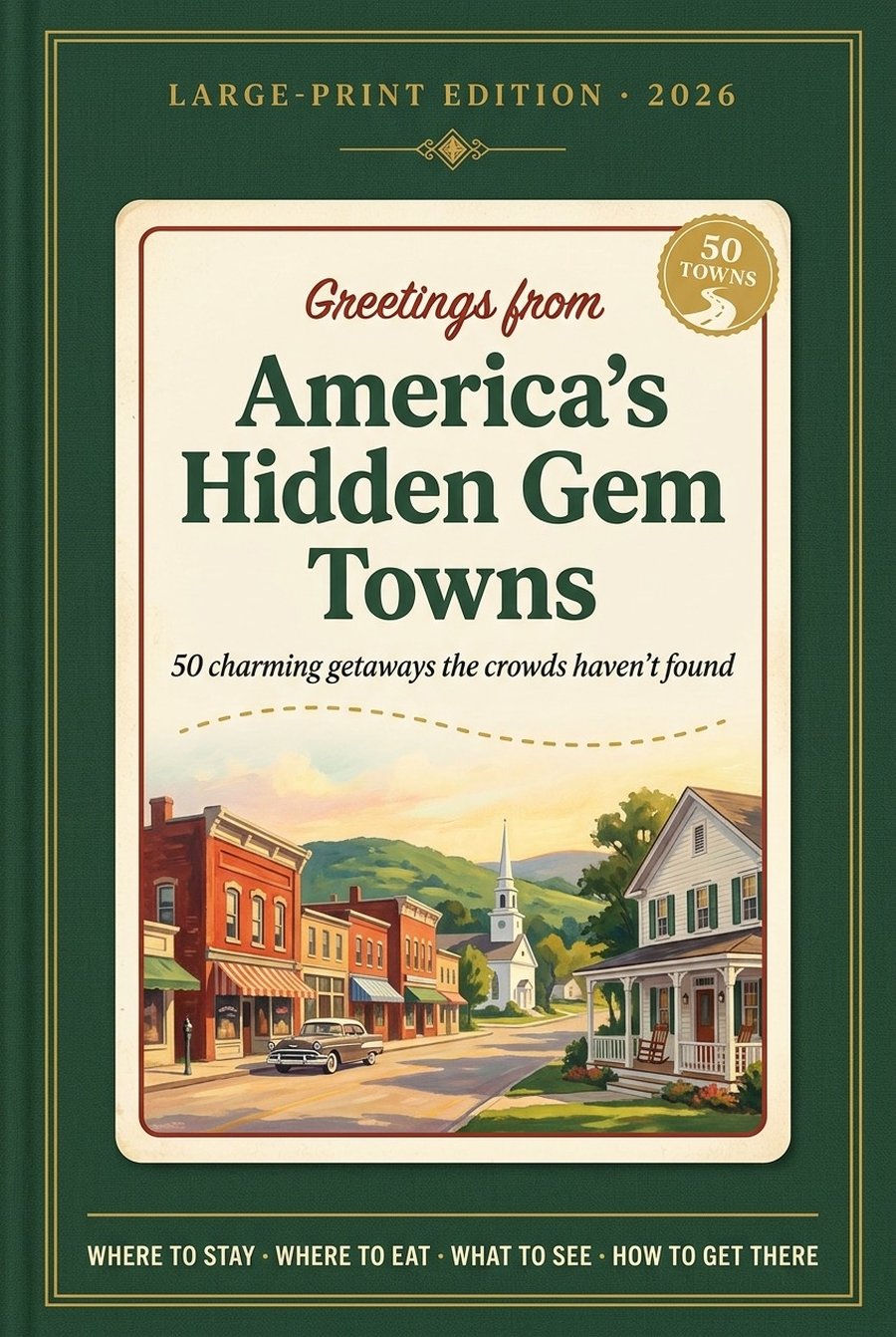 Cover of America's Hidden Gem Towns, large-print edition